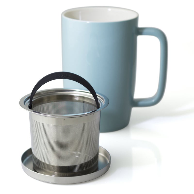 FORLIFE Dew Glossy Finish Brew-In-Mug with Basket Infuser & "Mirror" Stainless Lid 18 oz., Turquoise - Image 3